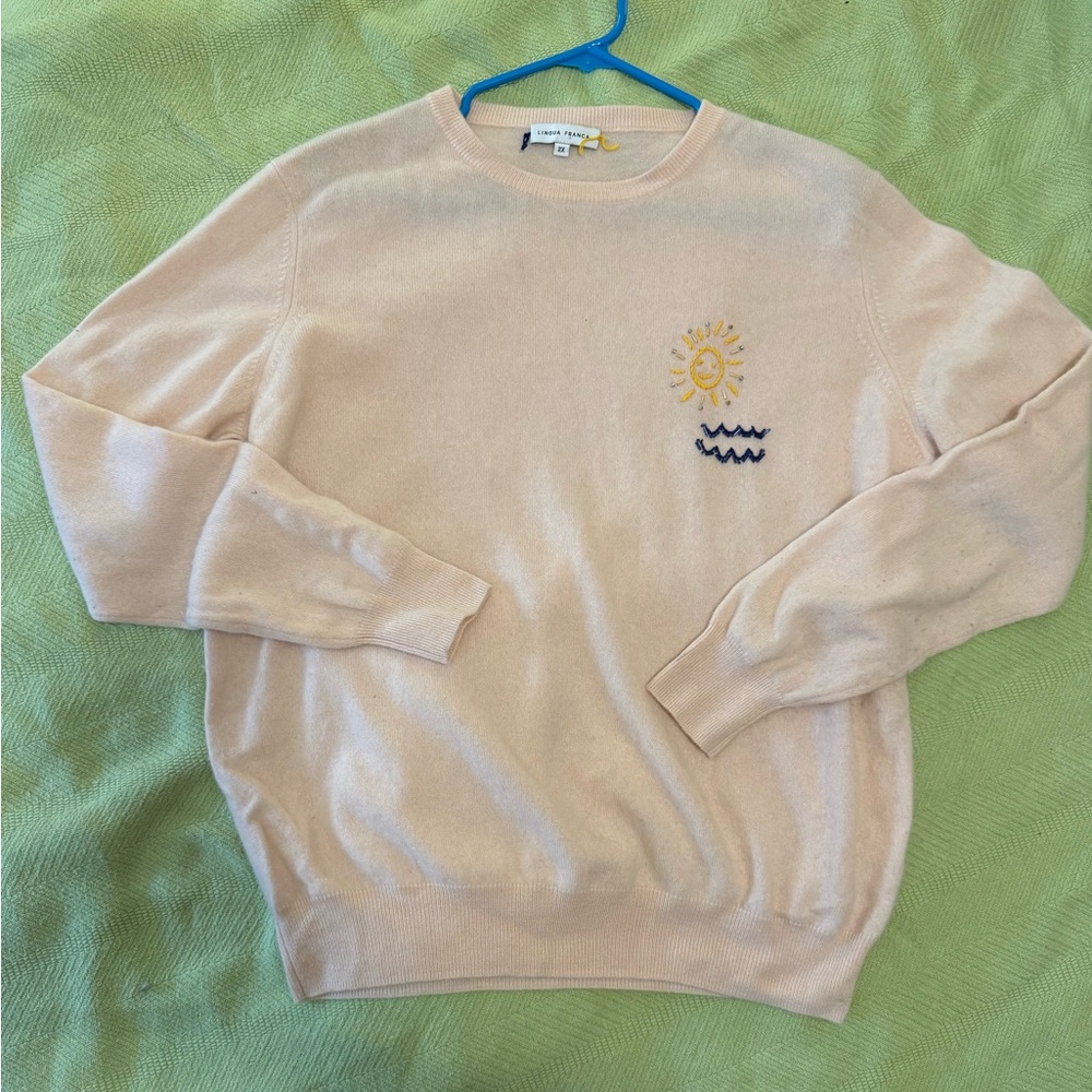 Lingua Franca NYC Hand Embroidered Cashmere Sweater